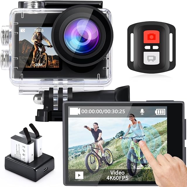 Action cam icefox i8 con custodia impermeabile, telecomando e due batterie