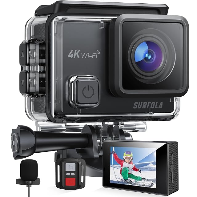 Action cam Surfola SF230 con custodia impermeabile, telecomando e due batterie