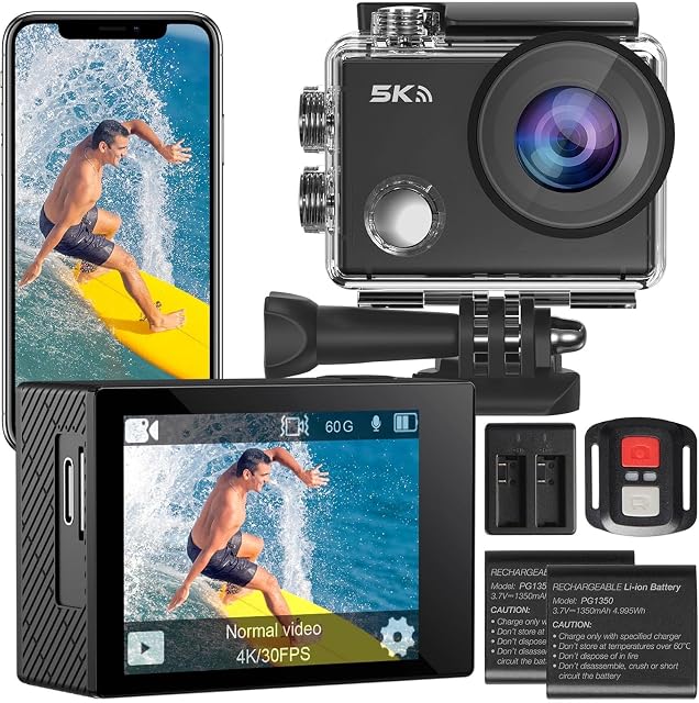 Action cam Yonvim SPDmz con custodia impermeabile, telecomando wireless e due batterie
