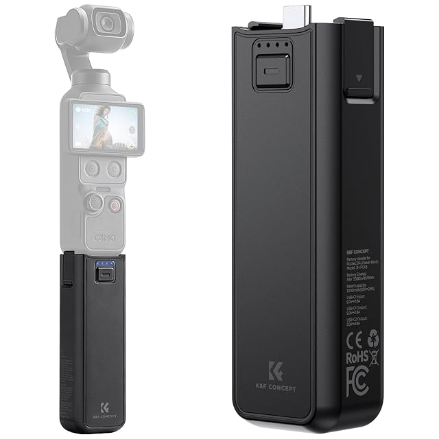 Manico portabatterie K&F Concept fissato a una DJI Osmo Pocket