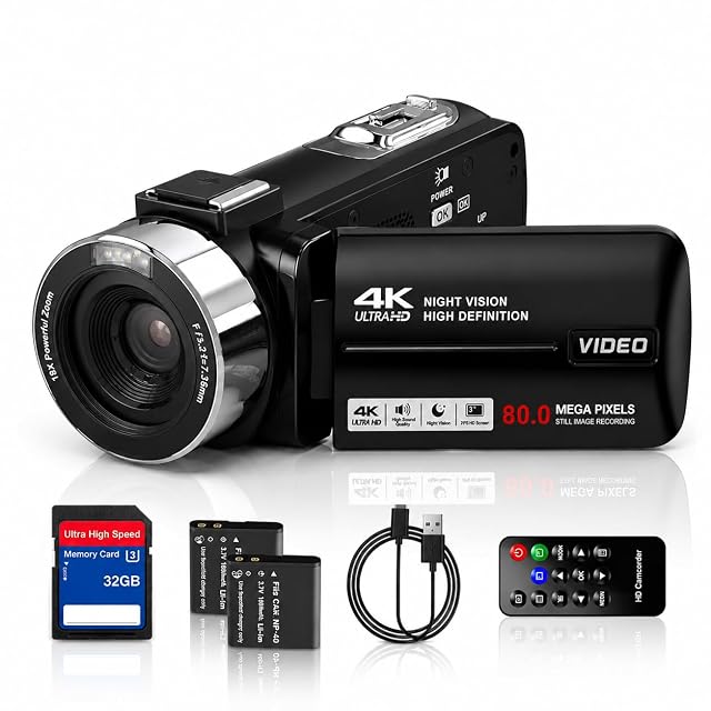 Videocamera nera Aroeally HDV03 con telecomando e due batterie
