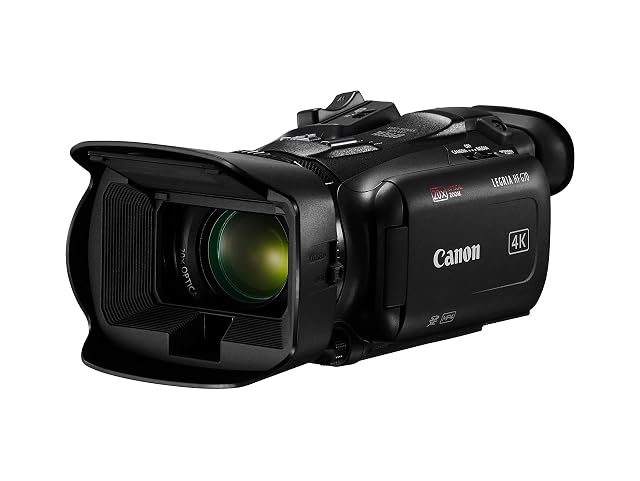 Videocamera professionale nera Canon LEGRIA HF G70 con il paraluce montato