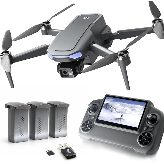 Drone pieghevole YIKKEON C20 con gimbal a tre assi accanto a un radiocomando con schermo integrato