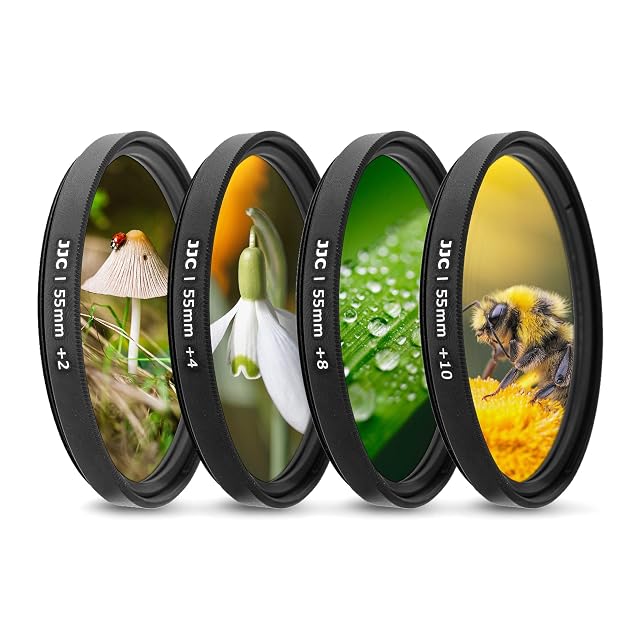 Set di quattro lenti close-up JJC da 55 mm con la sua custodia morbida