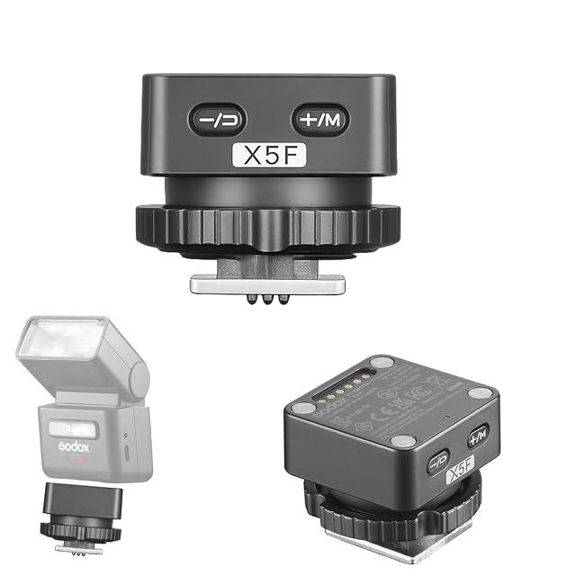Trigger per flash Godox X5F nero, una piccola unità a slitta con anello di blocco