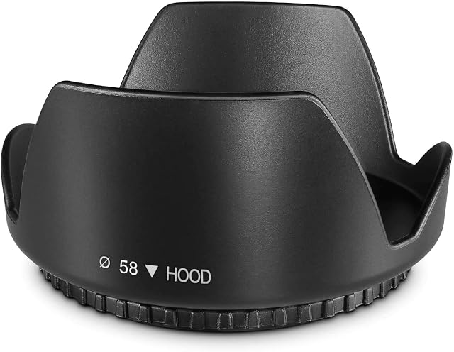 Paraluce in plastica nera YRTIYO avvitato su un obiettivo del kit da 58 mm