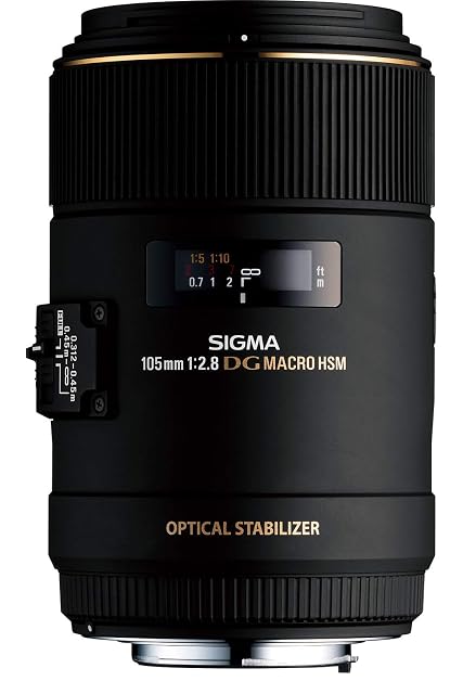 Obiettivo macro Sigma 105mm F2.8 EX nero con ghiera di messa a fuoco zigrinata e attacco Canon EF