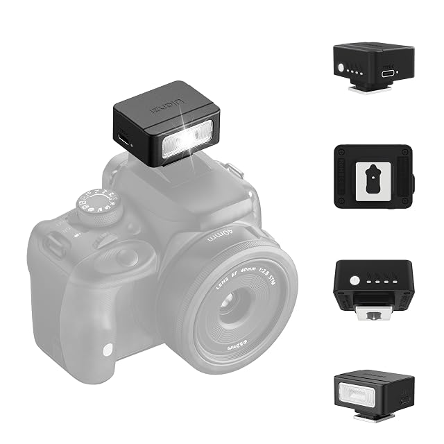 Mini flash per fotocamera ULANZI SL01 nero, appena più grande della slitta su cui sta