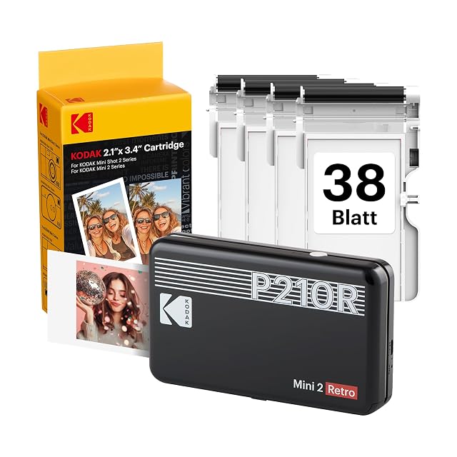 Stampante KODAK Mini 2 Retro che fa uscire una stampa da 5 per 7,6 cm