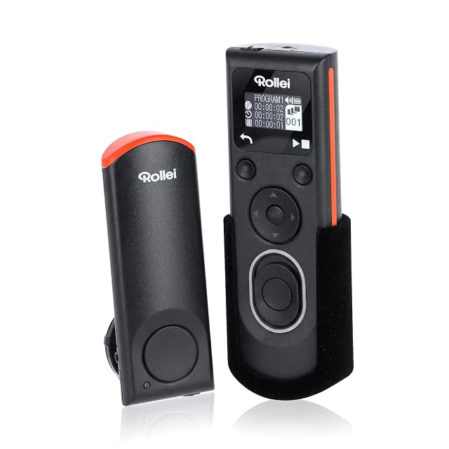 Telecomando senza fili Rollei con il display OLED illuminato acceso