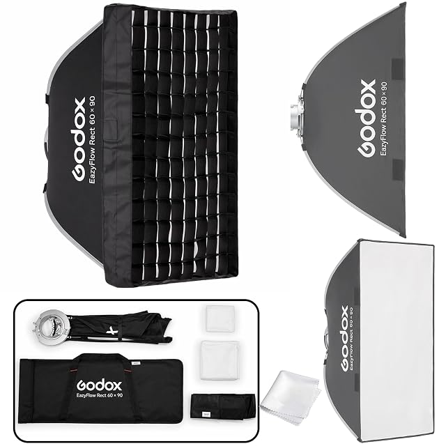 Softbox rettangolare Godox EazyFlow con il suo anello adattatore Bowens