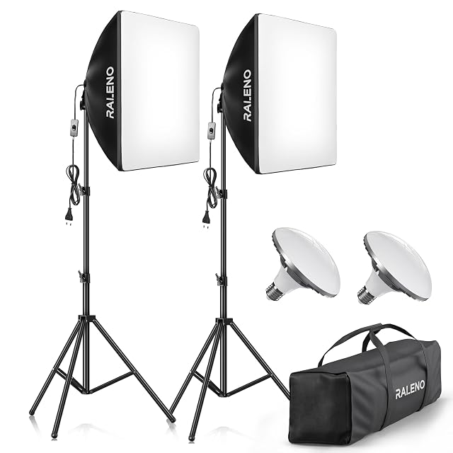 Coppia di softbox RaLeno PS30 su stativi con le lampade LED montate