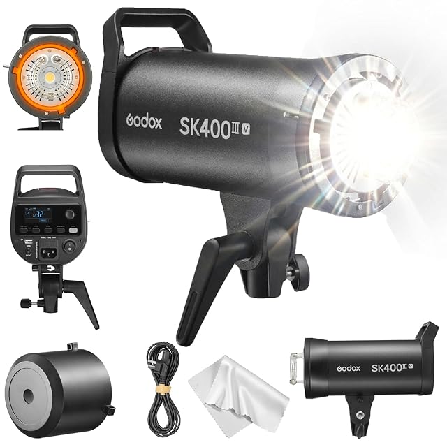 Flash da studio Godox SK400III-V nero con il pannello di controllo e la baionetta Bowens