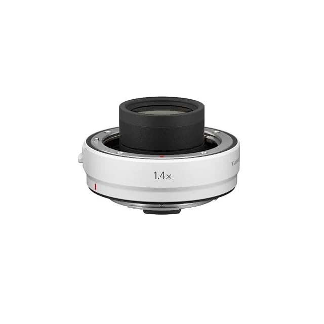 Canon Extender RF 1.4x grigio chiaro con i suoi due tappi e la custodia