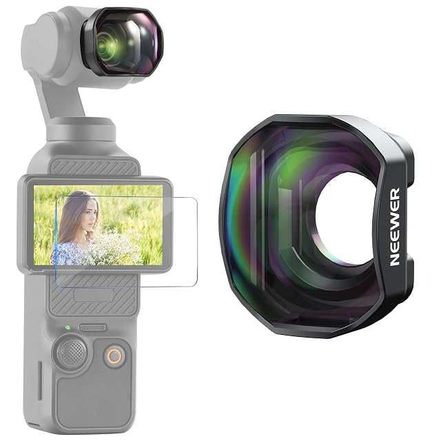 Aggiuntivo tele NEEWER agganciato magneticamente sul frontale di una DJI Osmo Pocket