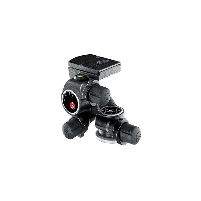 Testa a cremagliera Manfrotto 410 Junior con le sue tre manopole di regolazione e la livella a bolla
