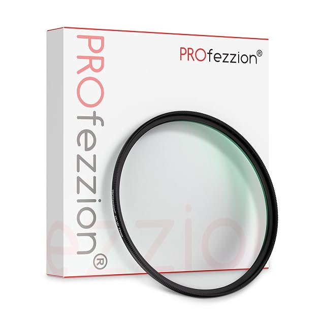 Filtro UV PROfezzion da 67 mm nella sua montatura sottile in alluminio accanto alla custodia imbottita