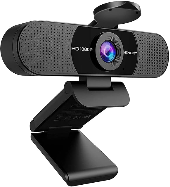 Webcam EMEET C960 nera con un obiettivo ampio e microfoni ai due lati