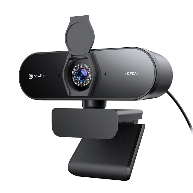 Webcam 4K N newline NewEye62 nera con due microfoni e copertura per la privacy