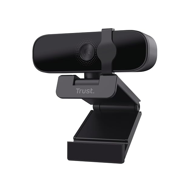 Webcam Trust Oran nera con otturatore per la privacy scorrevole su un supporto universale